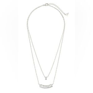 Beautiful Silver Double Chain Necklace with Crystal infused pendants.